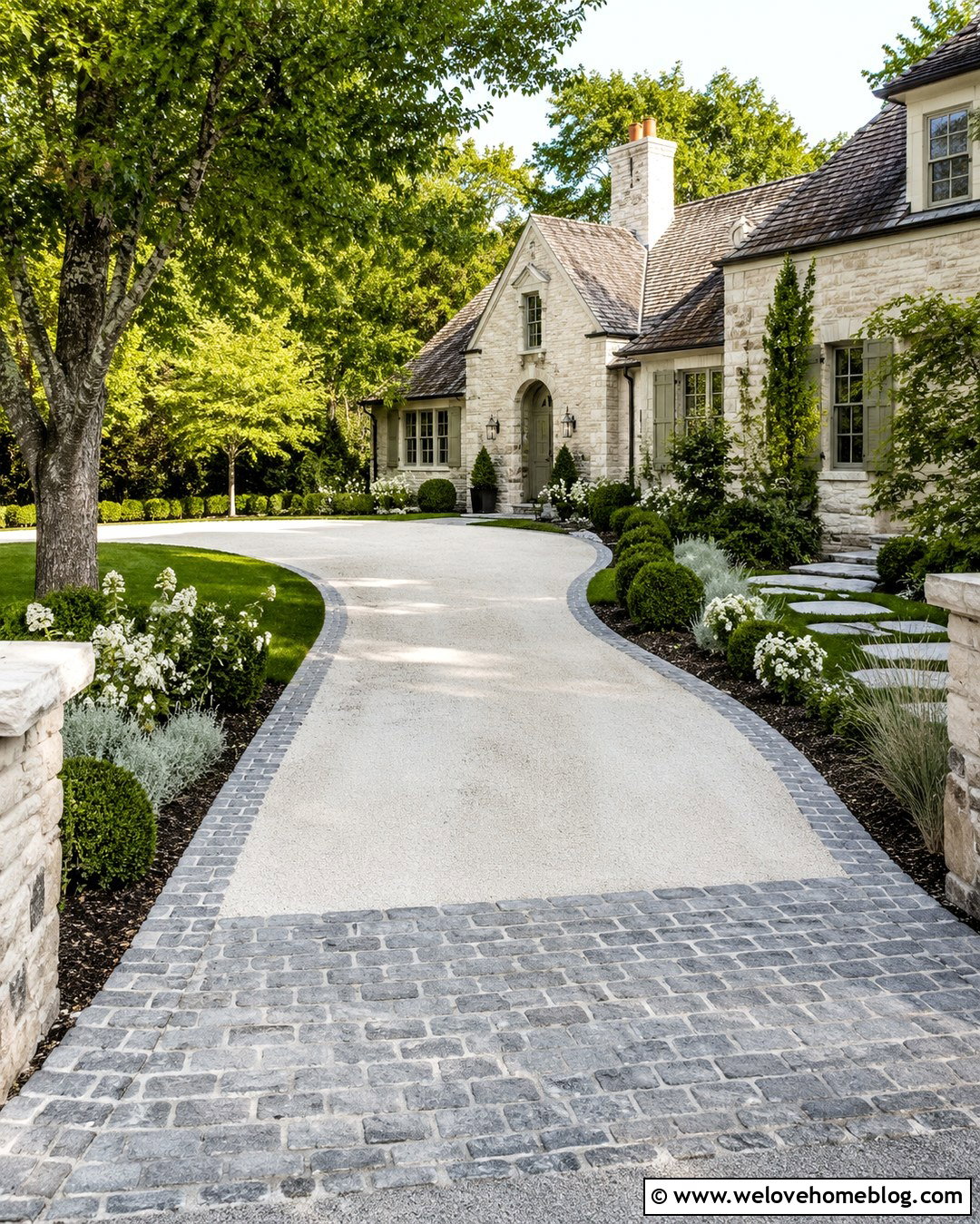 Limestone Road Base Driveway With Cobblestone Edging - 20 Road Base Driveway Ideas