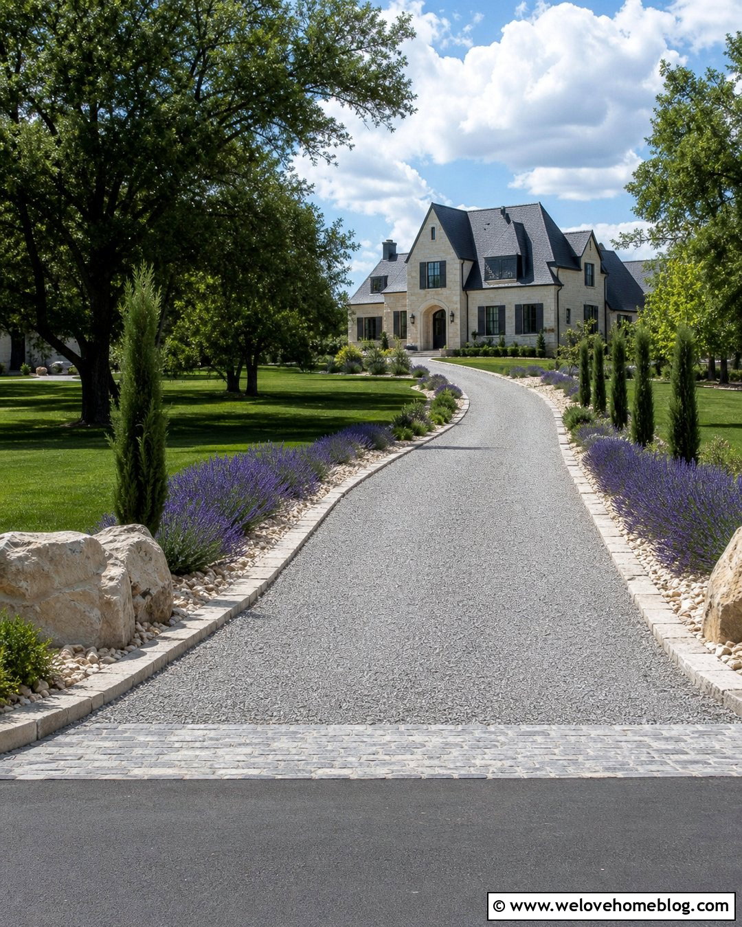 Limestone Rock Driveway Entrance With Lavender Borders - 20 driveway entrance landscaping rocks ideas