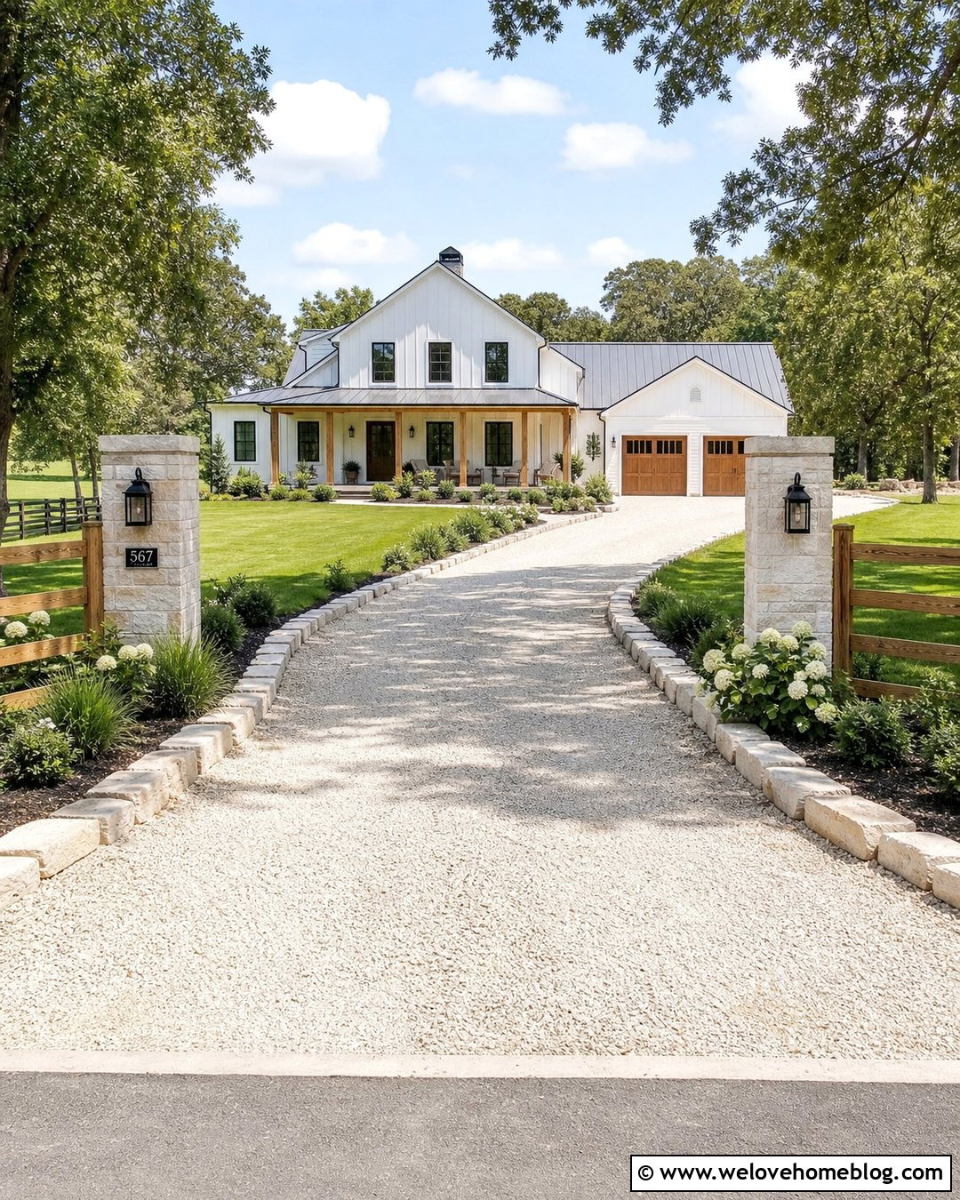 Limestone Rock Driveway With Farmhouse Landscaping - 20 rock driveway front yards ideas