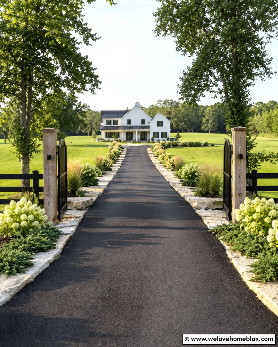 Limestone Rock Lined Asphalt Driveway - 20 Rocks Lining Driveway Ideas