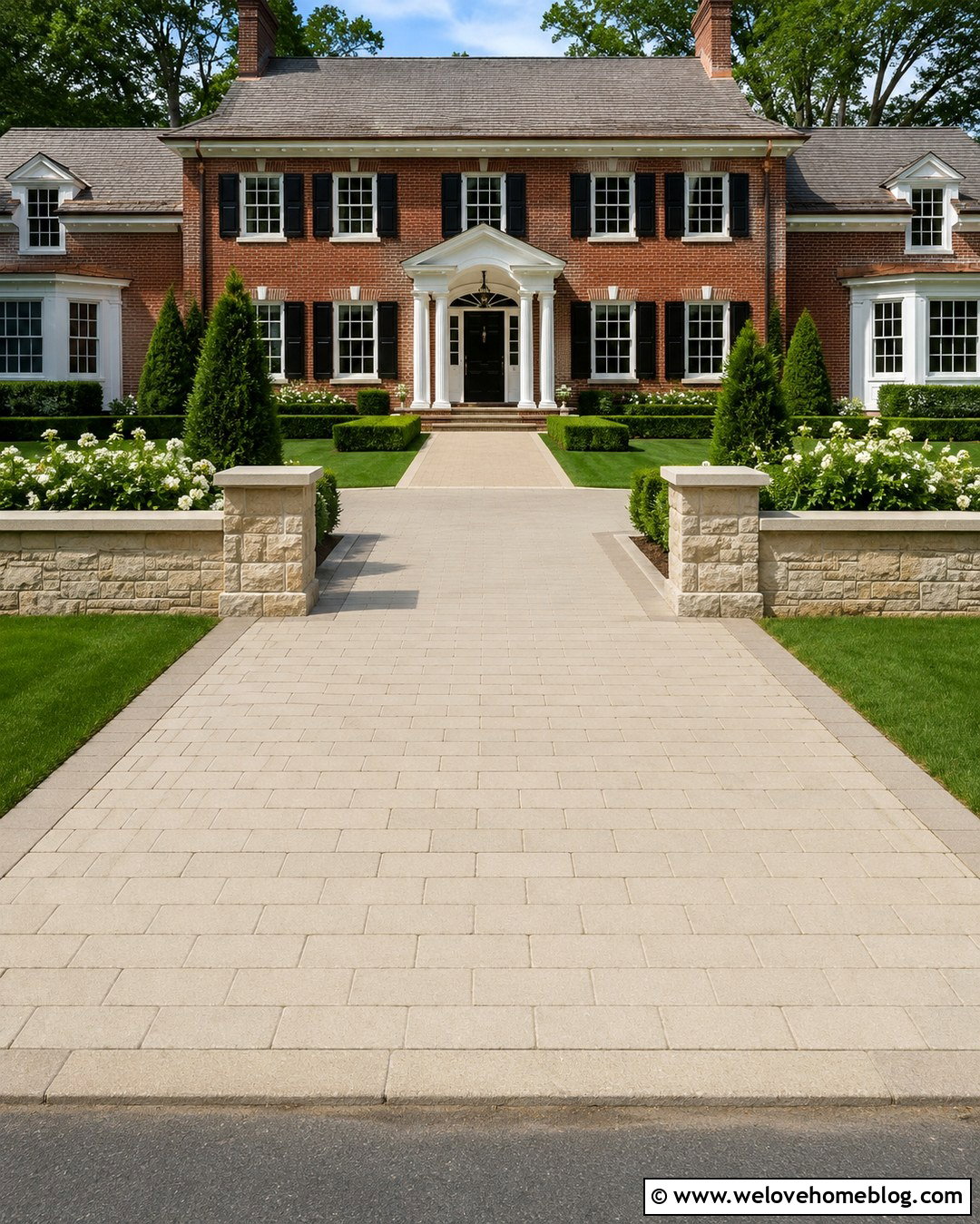 Limestone Rock Wall With Paver Driveway - 20 Rock Wall Driveway Entrance Ideas
