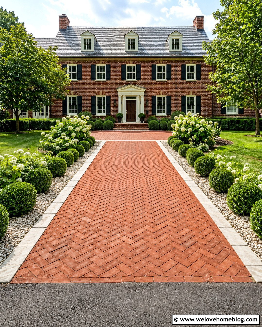 Limestone Rocks Along Brick Driveway - 20 Rocks Along Driveway Ideas