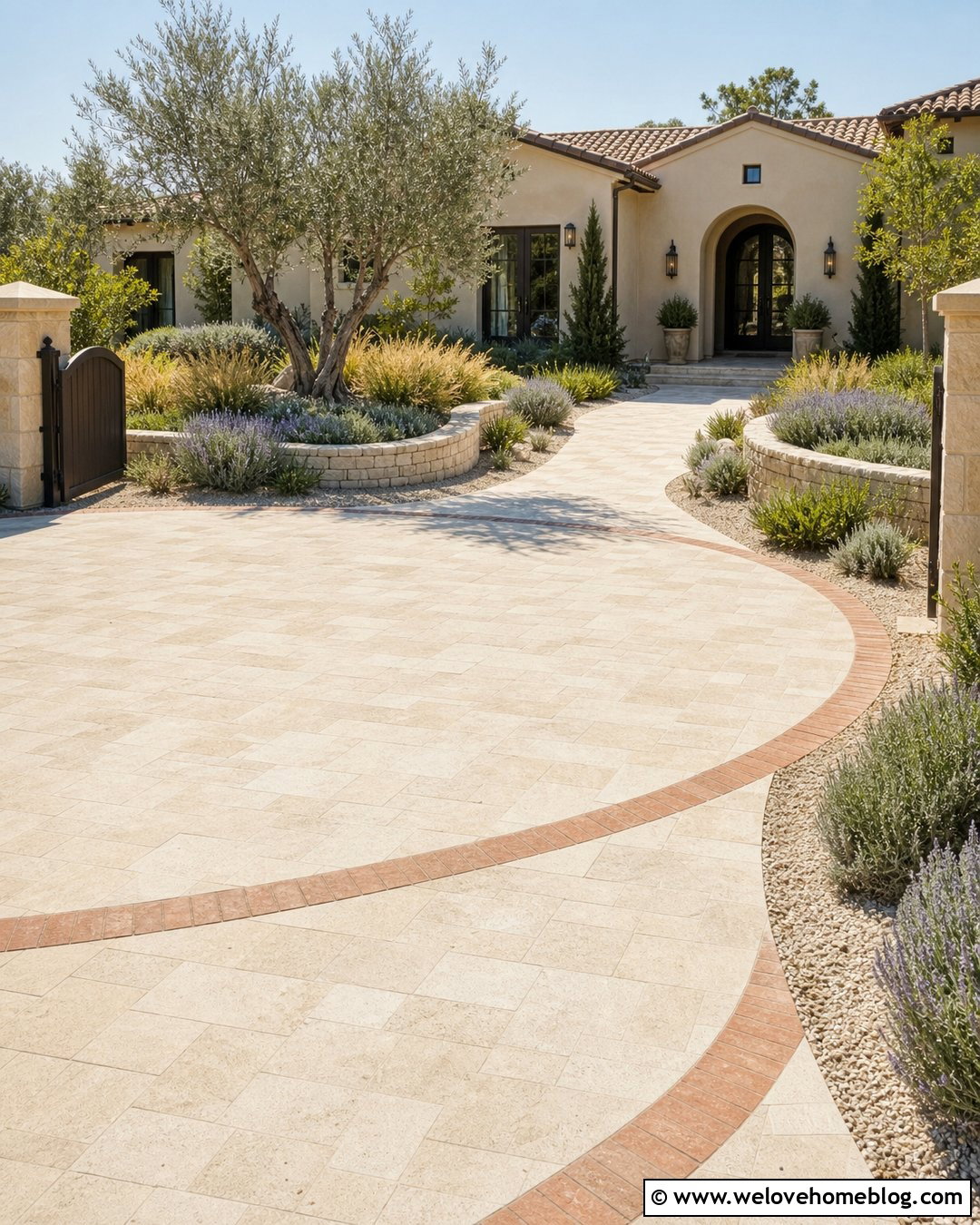 Limestone Round Driveway With Mediterranean Planting - 30 Round Driveway Ideas