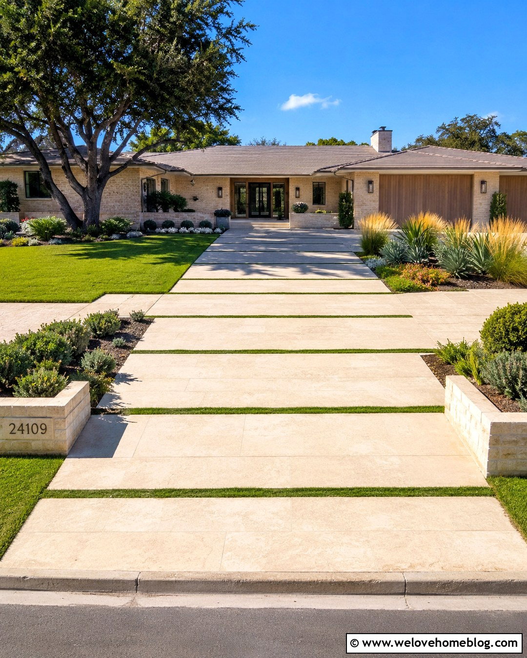 Limestone Slab And Grass Driveway - 20 grass and stone driveway ideas