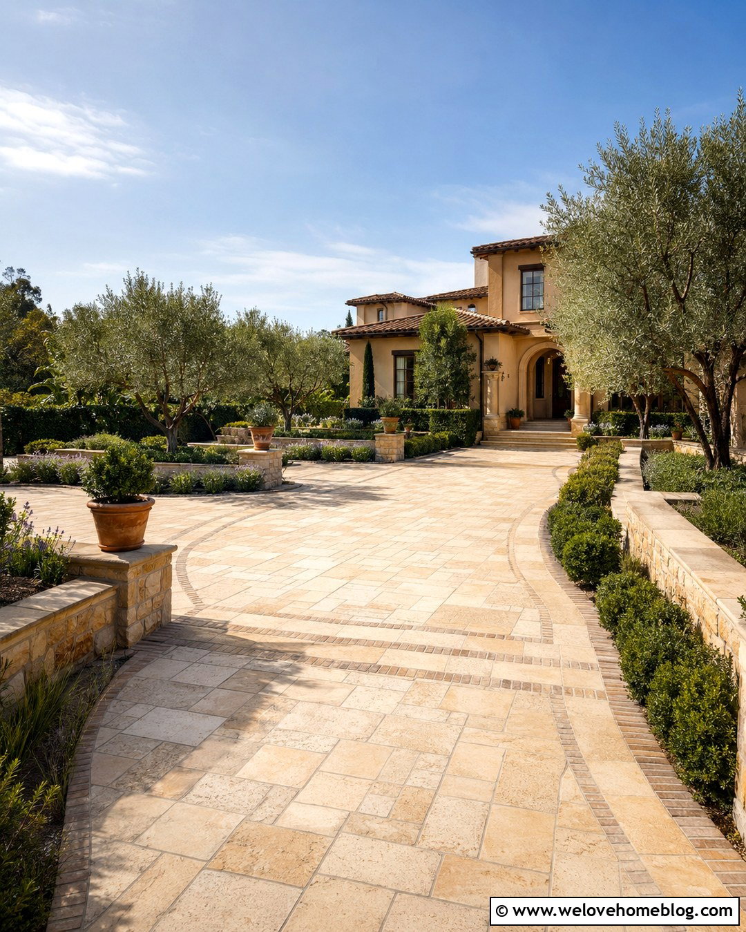Limestone Tuscan Motor Court - 20 Tuscan Driveway Ideas