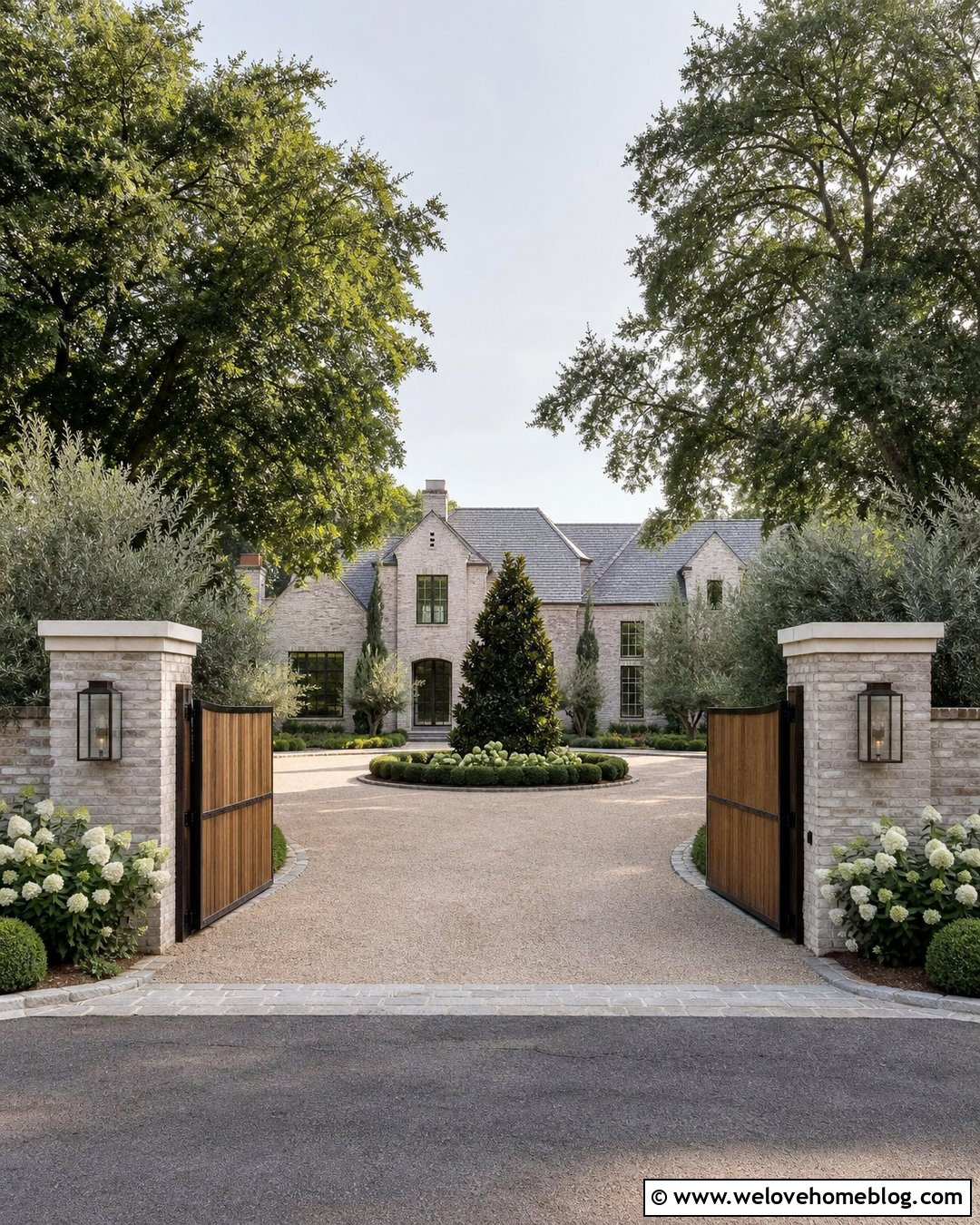 Limewashed Brick Mansion With Driveway Gate - 20 Luxury Brick Mansion With Gated Driveway Ideas