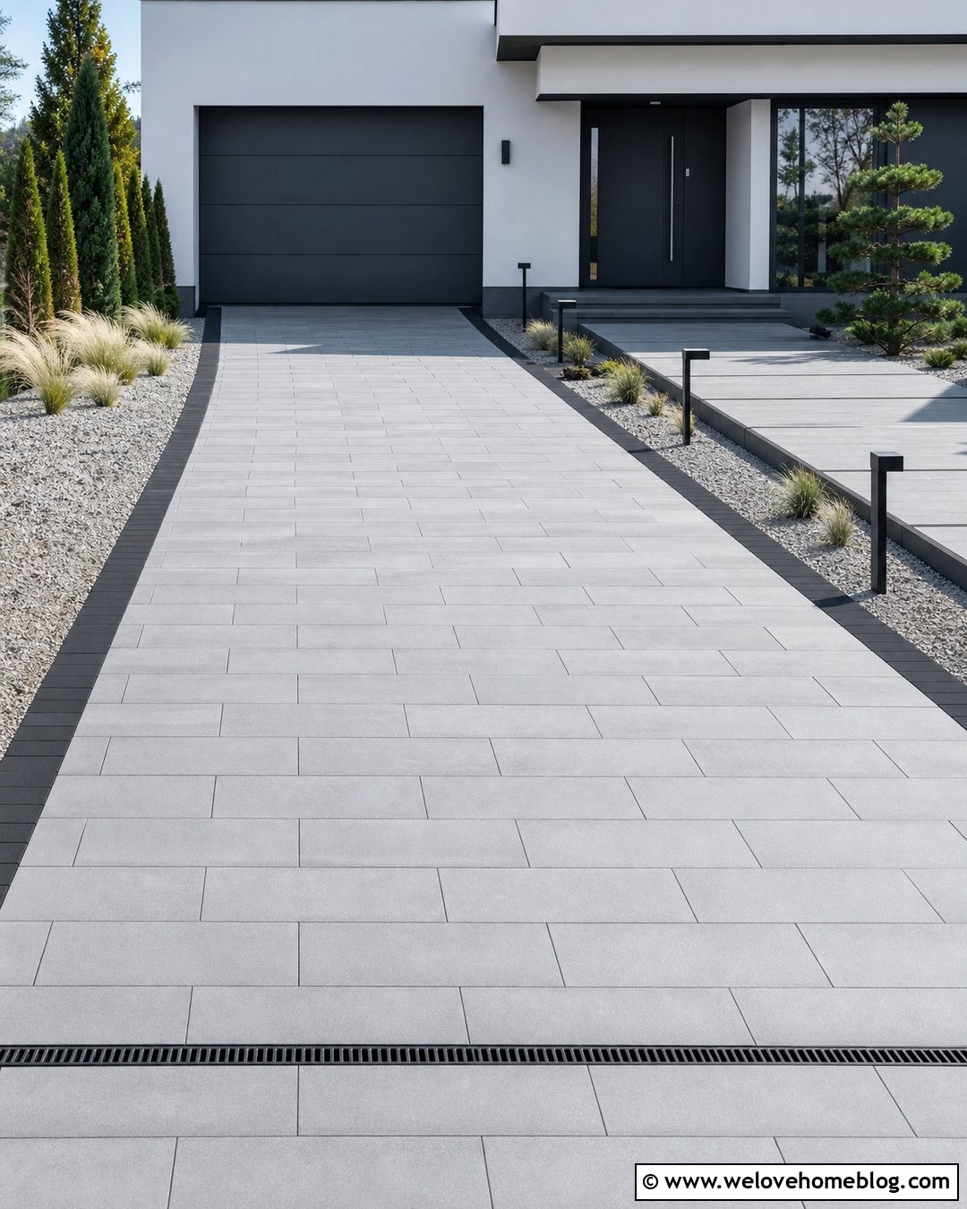 Linear Monoblock Driveway For Modern House - 20 Monoblock Driveway Ideas