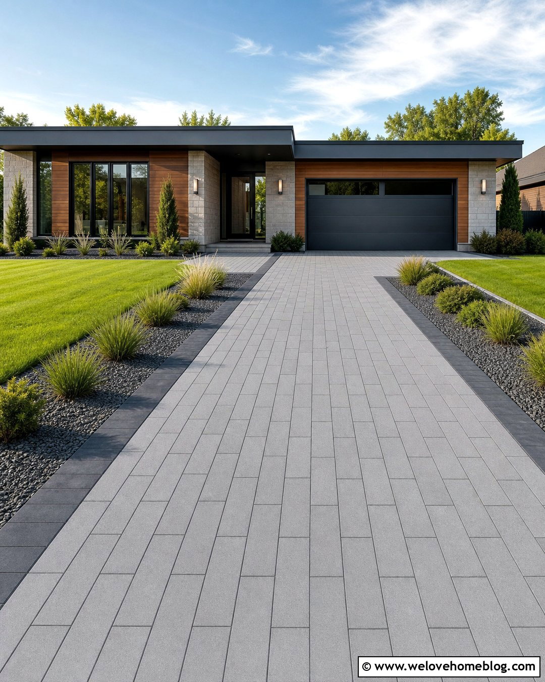 Linear Paver Driveway - 35 Modern Driveway Design Ideas