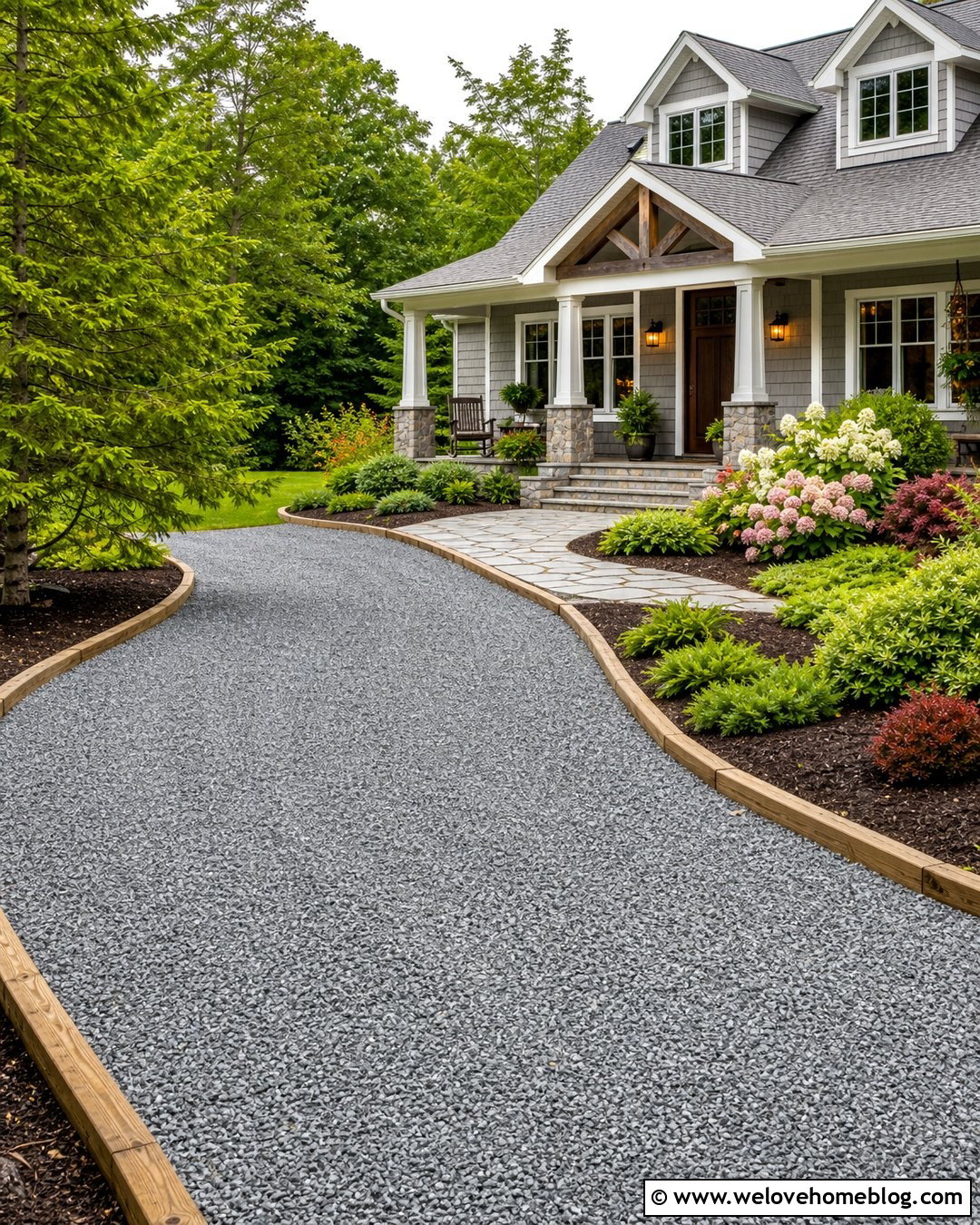 Log Driveway Edging With Mulch Beds - 20 log driveway edging ideas