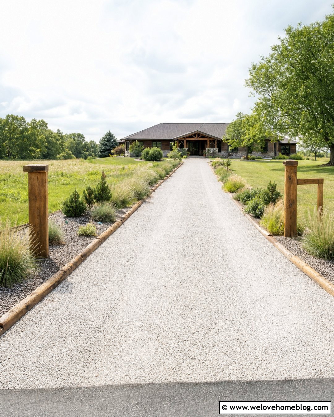 Log Driveway Edging With Native Grass Borders - 20 log driveway edging ideas