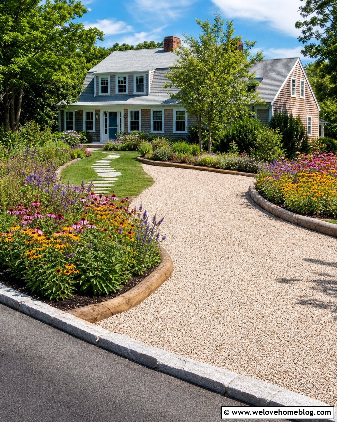 Log Driveway Edging With Wildflower Borders - 20 log driveway edging ideas