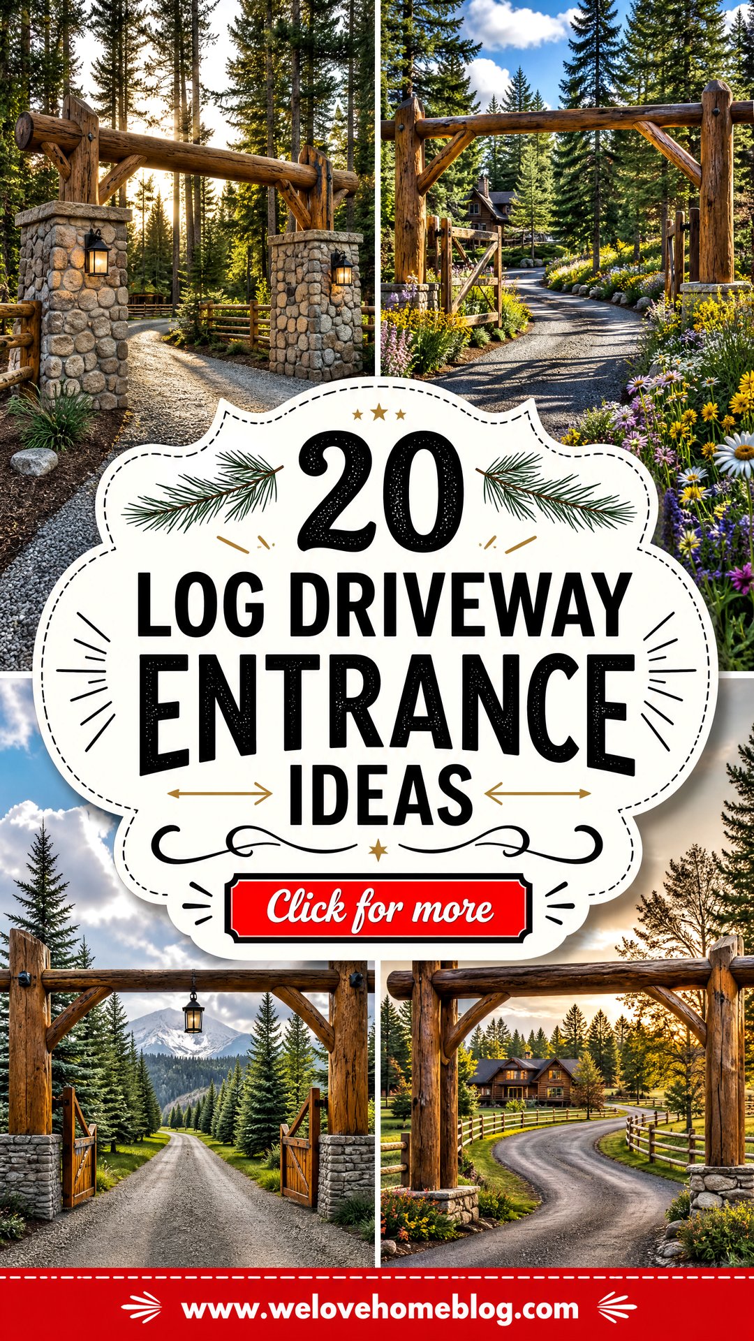 20 Log Driveway Entrance Ideas for a Warm Rustic Welcome - 20 Log Driveway Entrance Ideas for a Warm Rustic Welcome