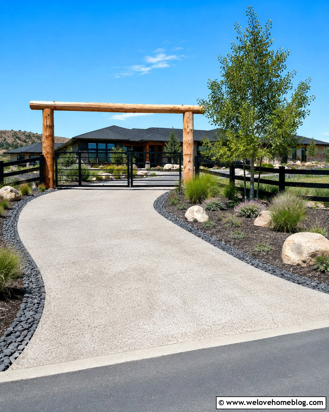 Log Driveway Entrance With A Metal Gate - 20 Log Driveway Entrance Ideas