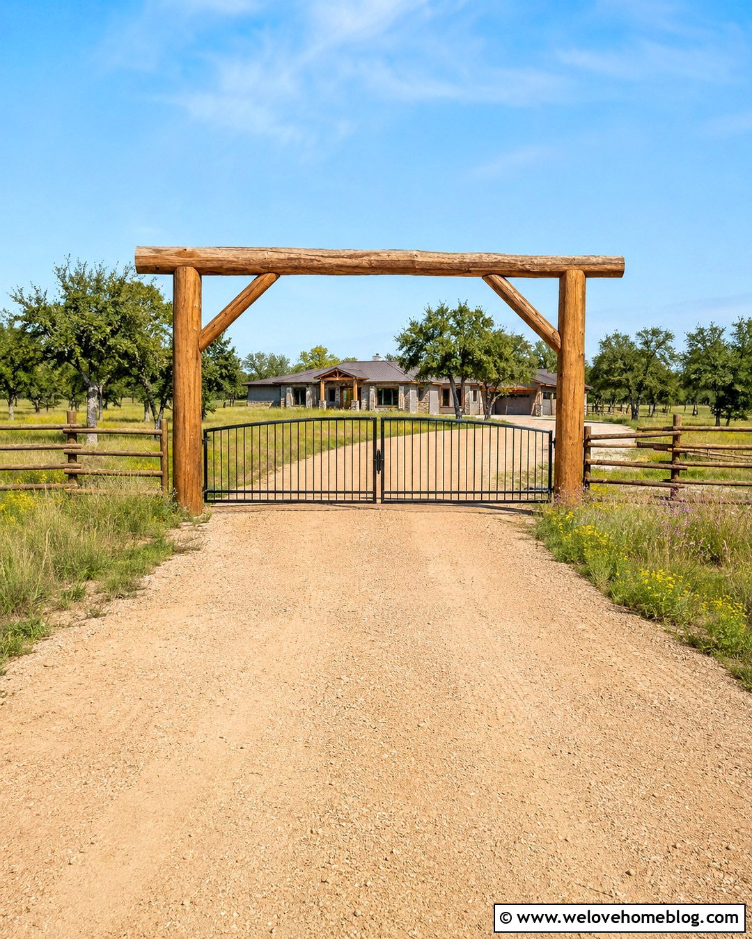 Log Driveway Entrance With A Ranch Gate - 20 Log Driveway Entrance Ideas