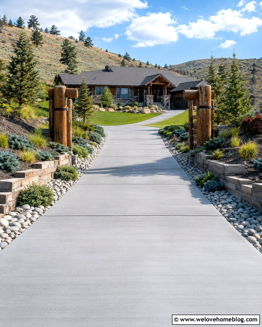 Log Driveway Entrance With Timber Retaining Walls - 20 Log Driveway Entrance Ideas