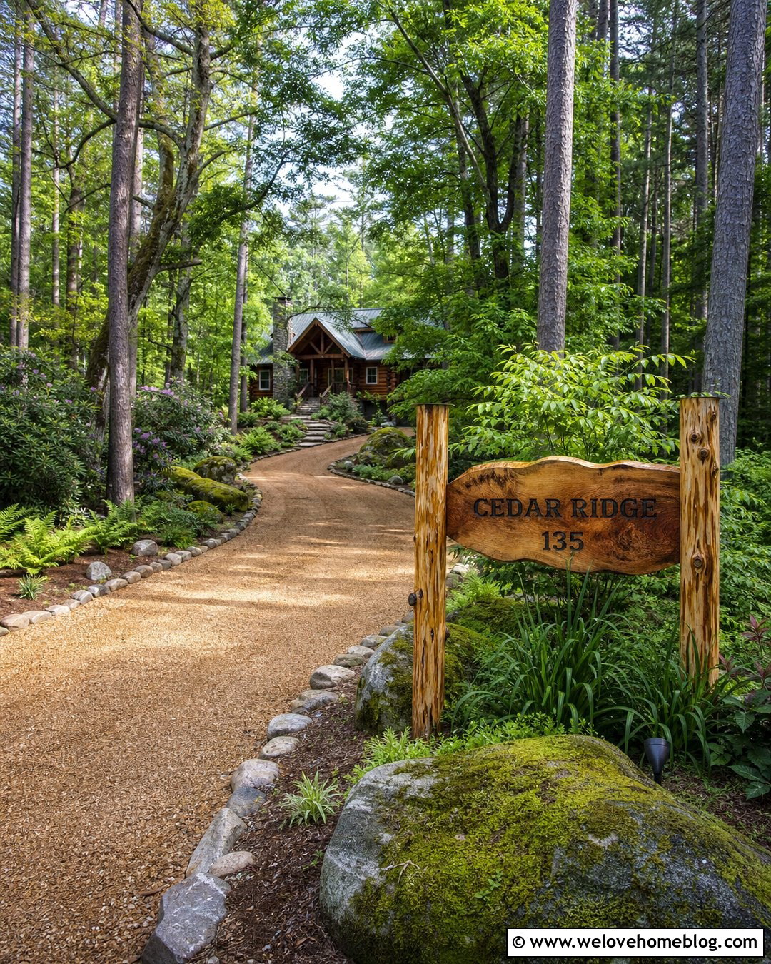Log Post Rustic Driveway Sign With Woodland Driveway - 20 Rustic Driveway Signs Ideas