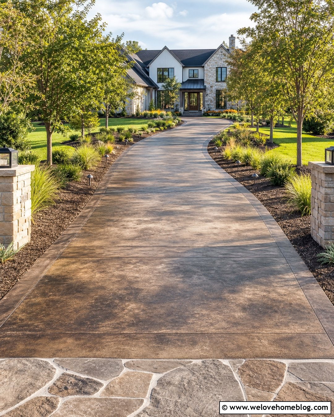 Long Acid Wash Concrete Driveway With Layered Earth Tones - 20 acid wash concrete driveway ideas