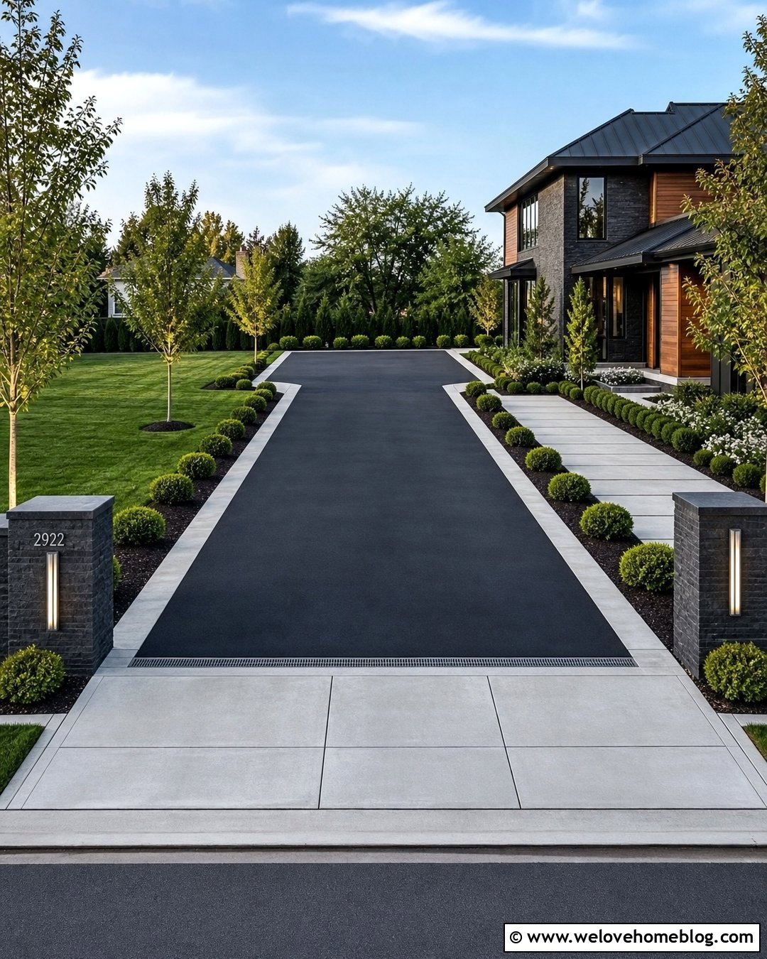 Long Asphalt Driveway With Concrete Borders