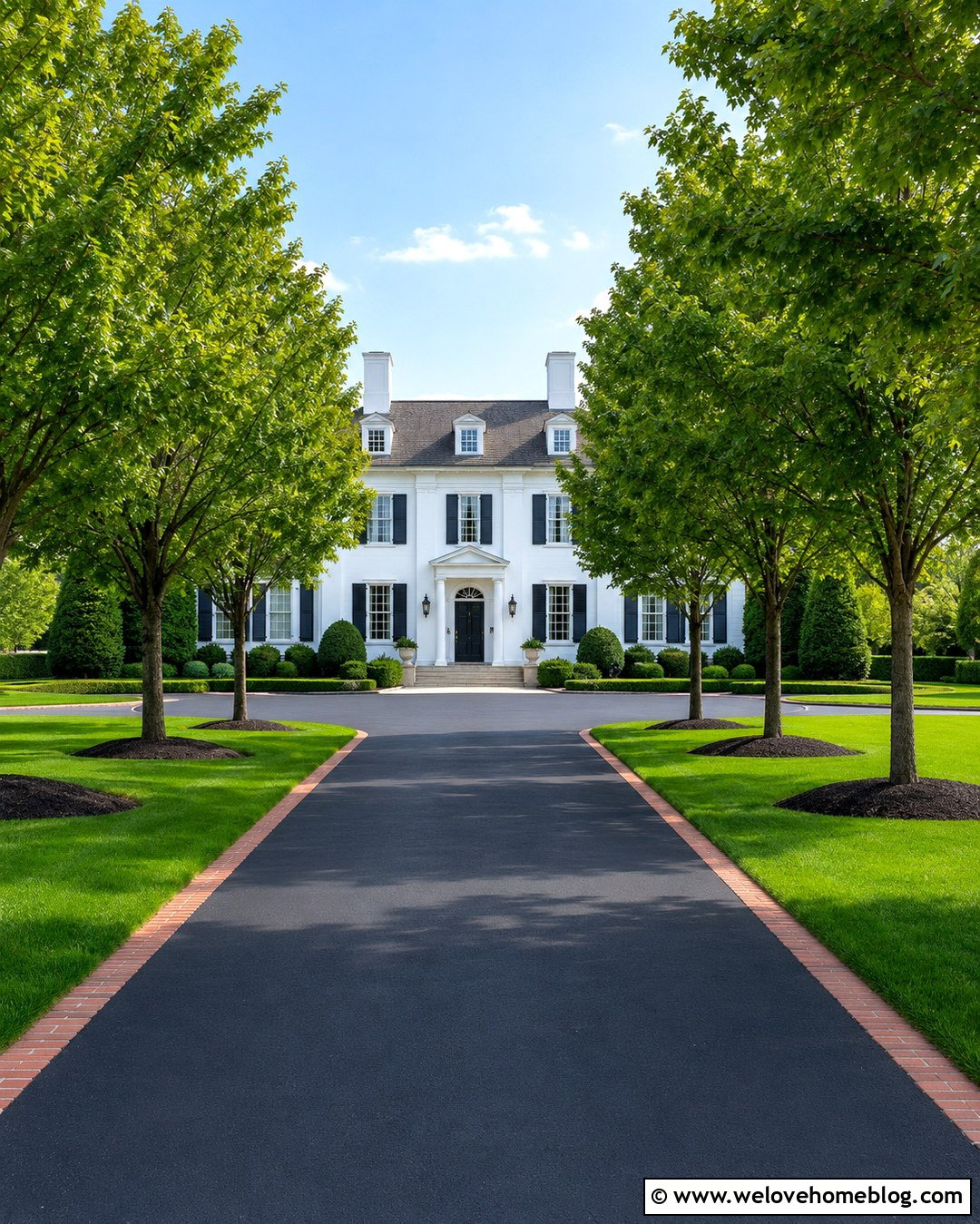 Long Asphalt Driveway With Maple Trees