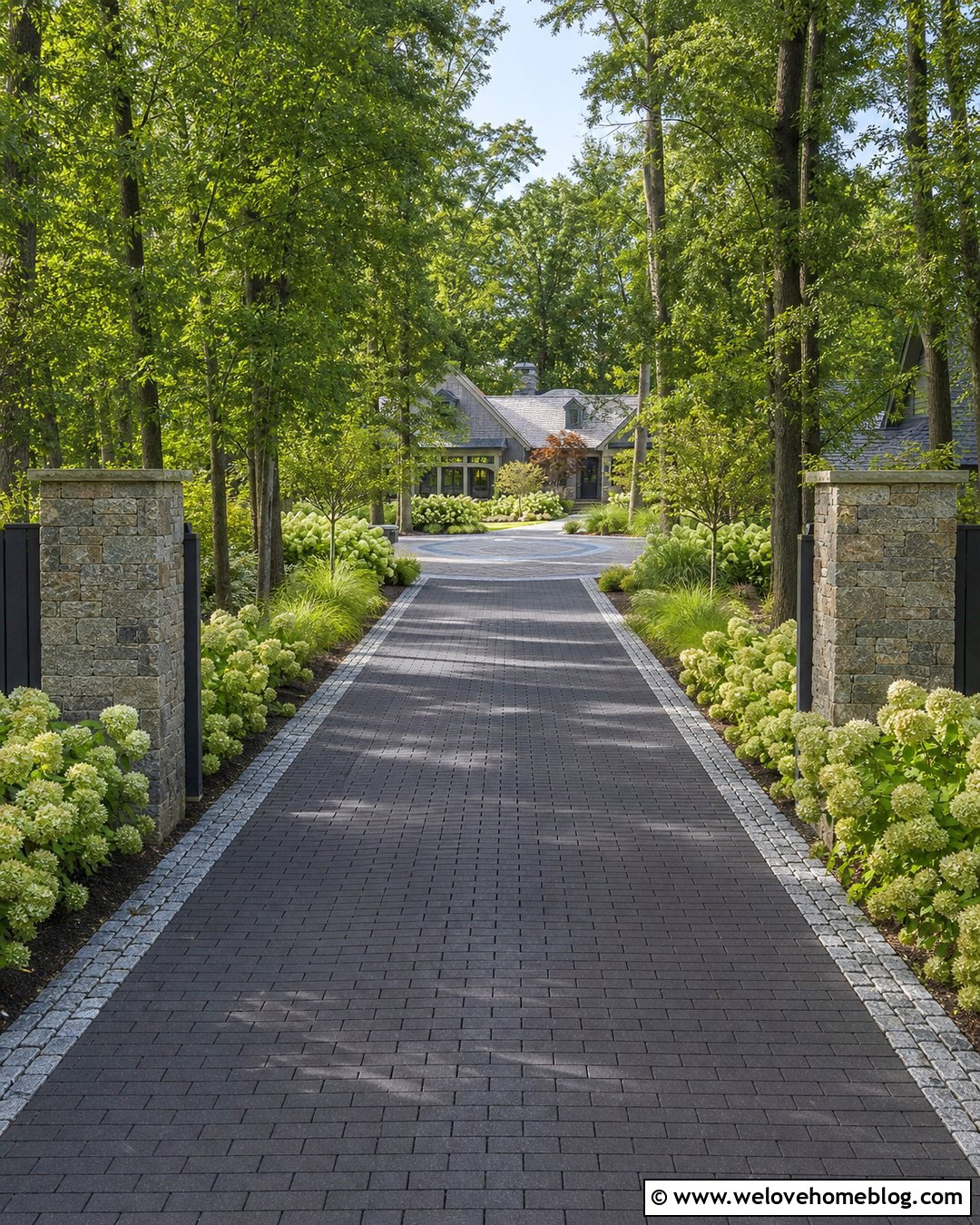 Long Black Brick Paver Driveway