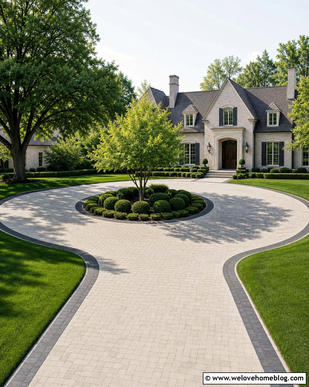 Long Circular Paver Driveway With Center Island - 45 long driveway ideas
