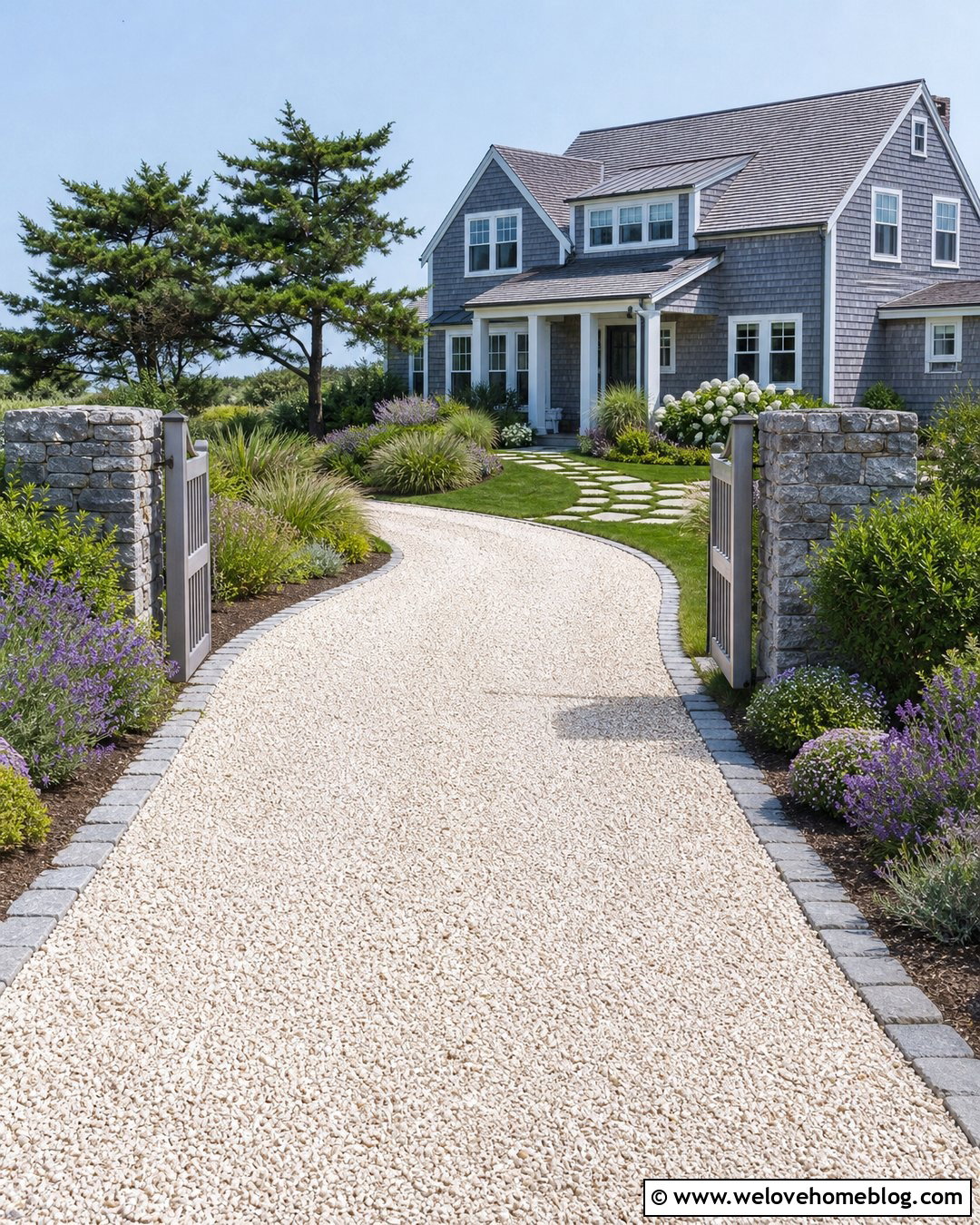 Long Coastal Driveway With Crushed Shell - 20 long driveways landscaping ideas