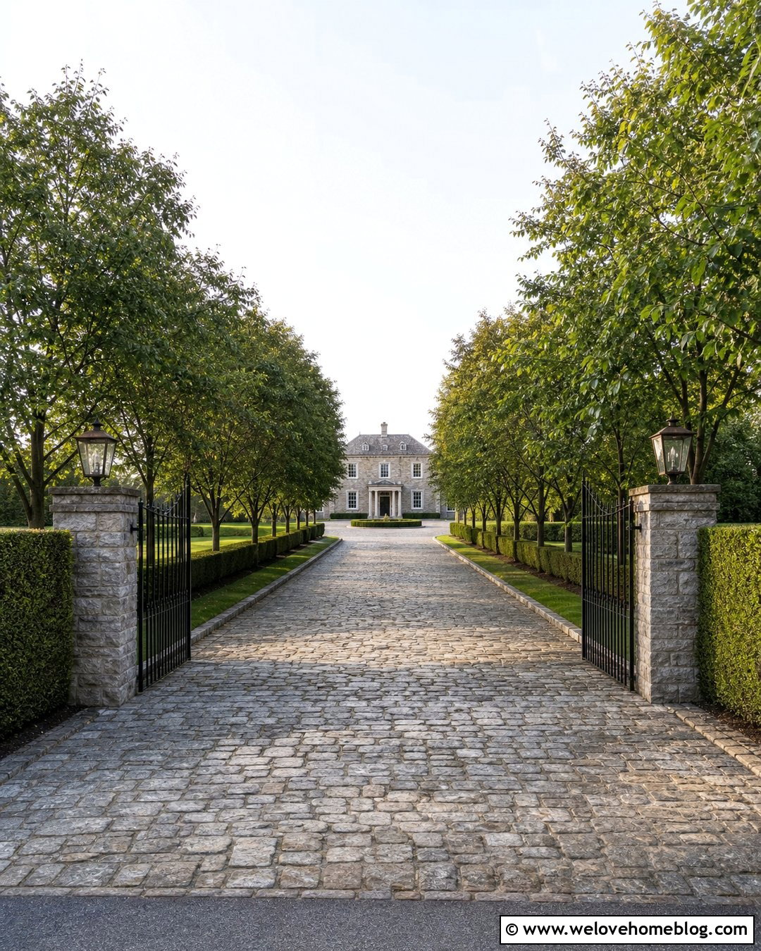 Long Cobblestone Driveway With Formal Landscaping - 45 long driveway ideas