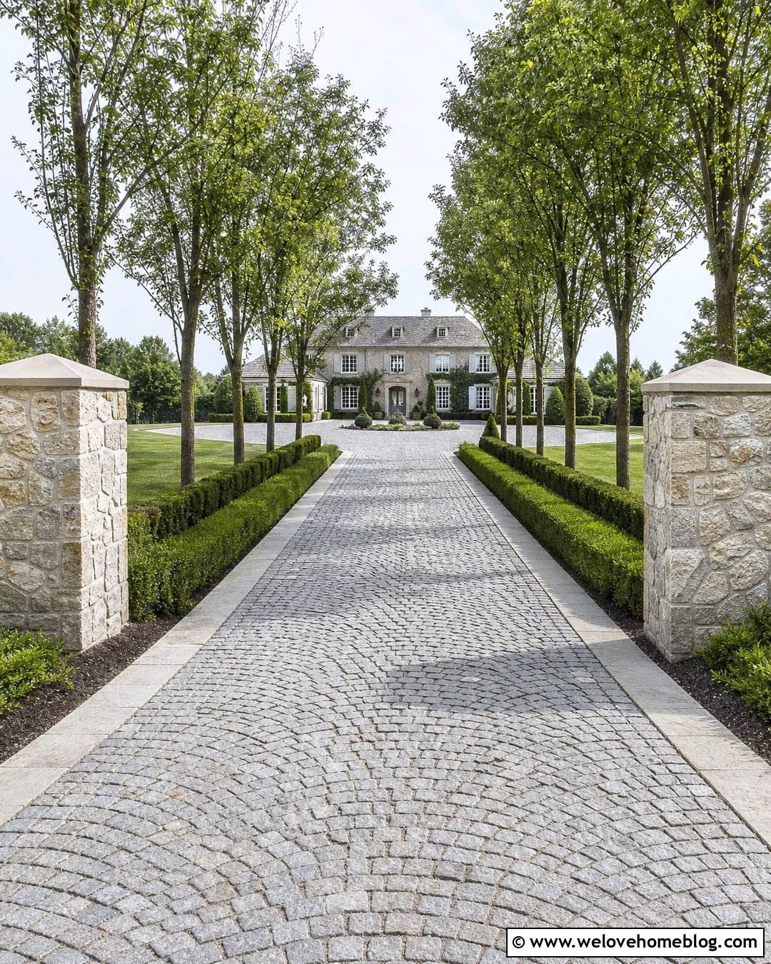 Long Cobblestone Driveway With Formal Landscaping - 20 Long Paved Driveway Ideas