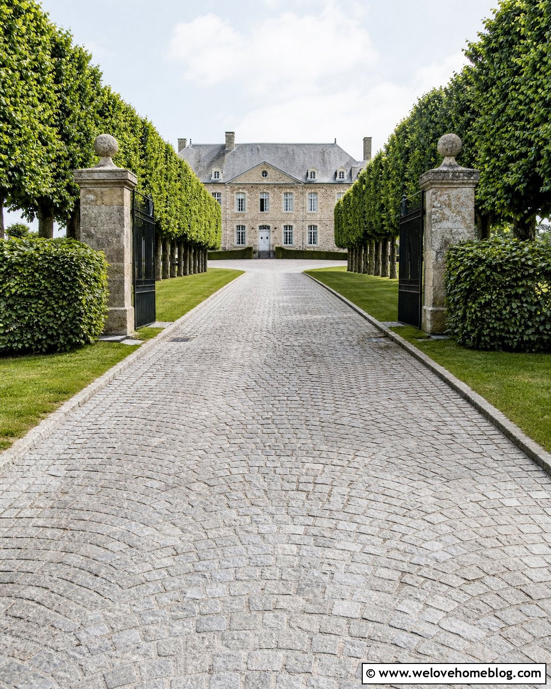 Long Cobblestone Driveway With Formal Trees - 35 long driveway landscaping country roads ideas