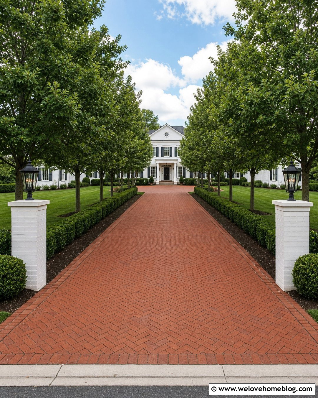 Long Colonial Driveway With Boxwood Borders - 25 long driveway house ideas