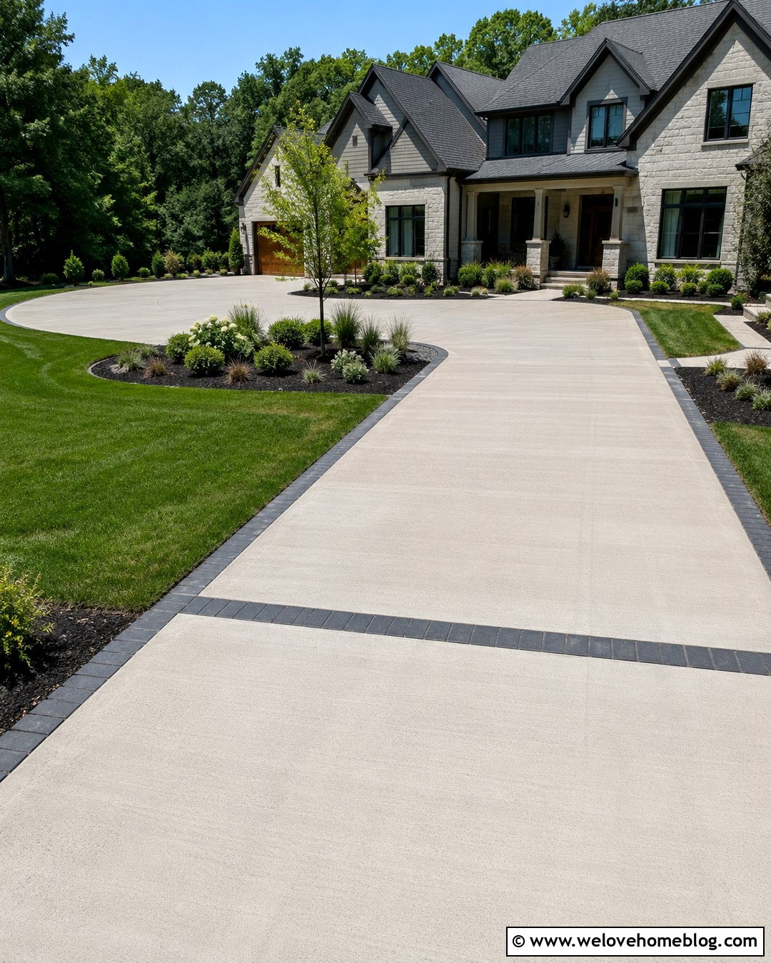 Long Concrete Driveway With Angled Parking Court - 20 Long Concrete Driveway Ideas