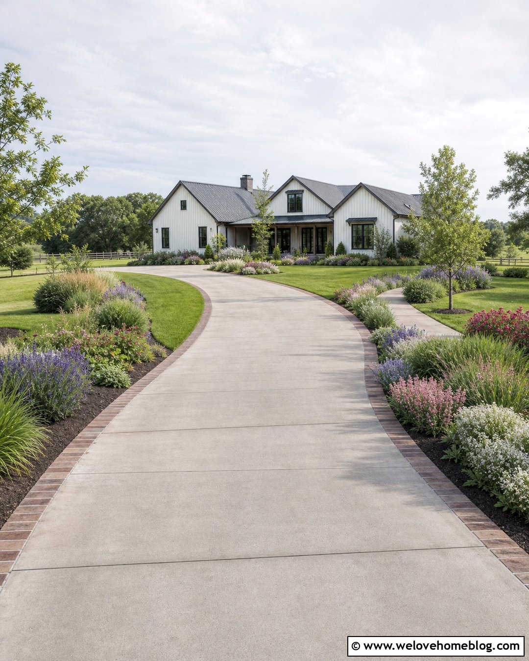 Long Concrete Driveway With Country Garden Borders - 35 long driveway landscaping country roads ideas