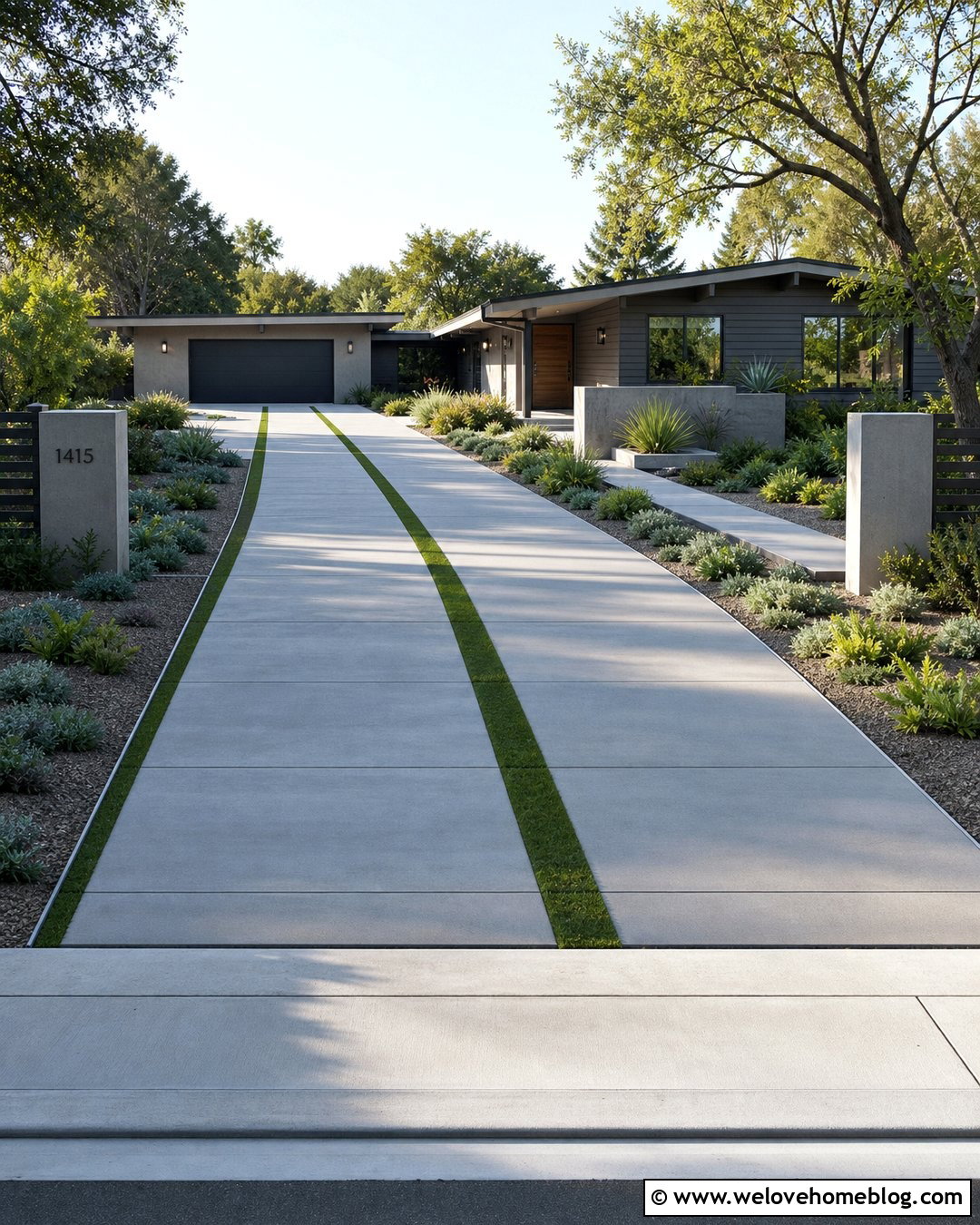 Long Concrete Driveway With Grass Strips - 25 long driveway house ideas