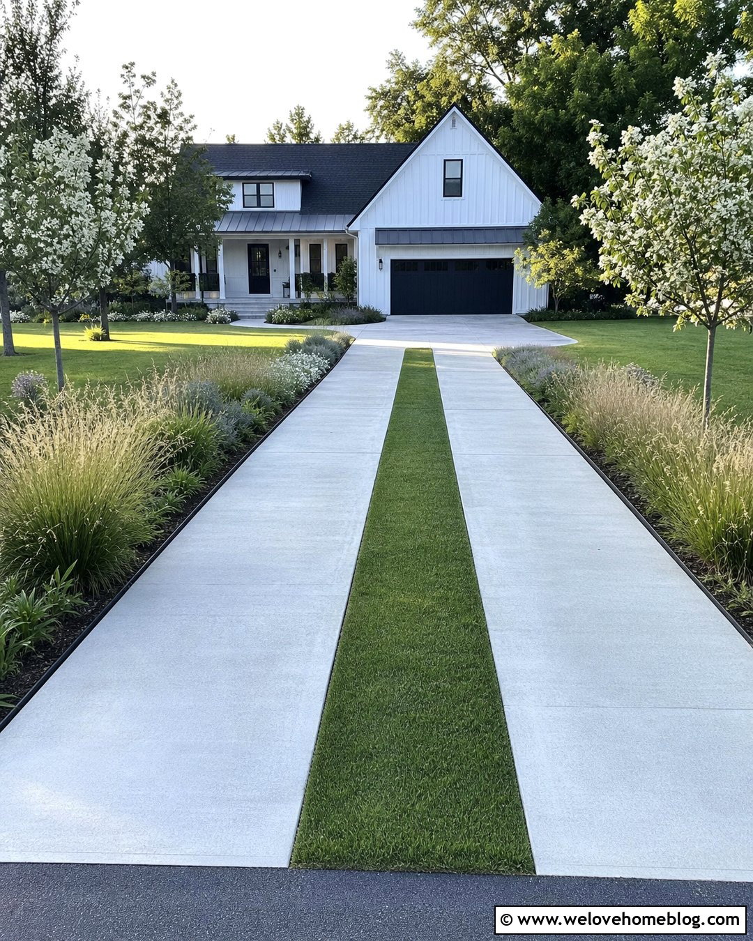 Long Concrete Driveway With Grass Strips - 20 Driveways For Long Ideas