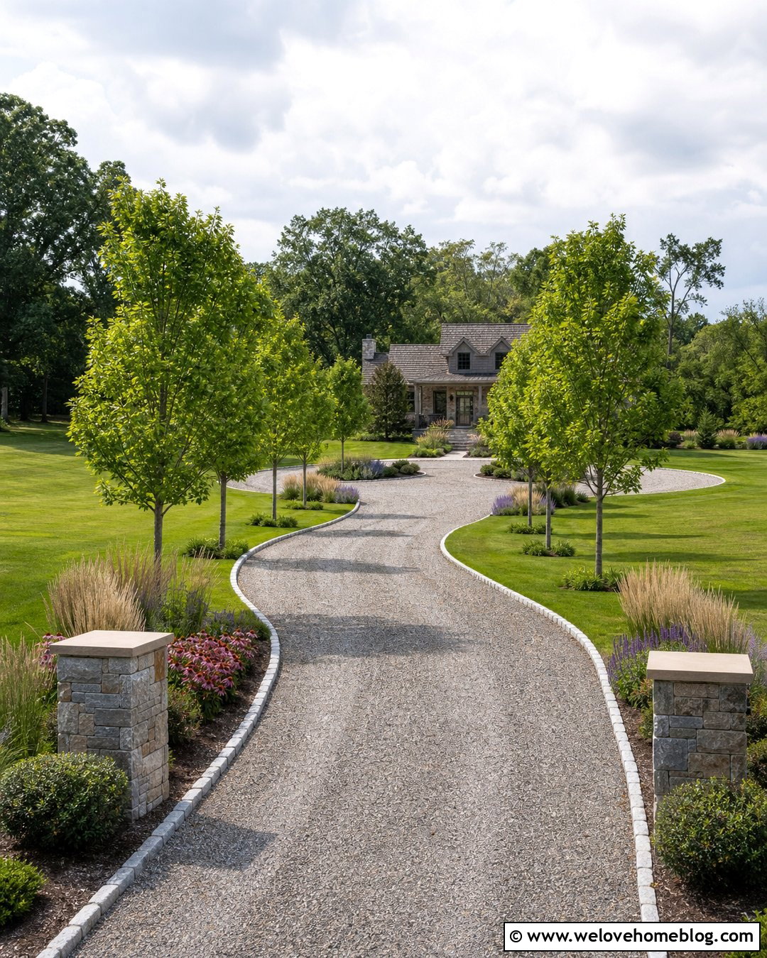 Long Cottage Driveway With Tree Lined Borders - 35 Cottage Driveway Ideas