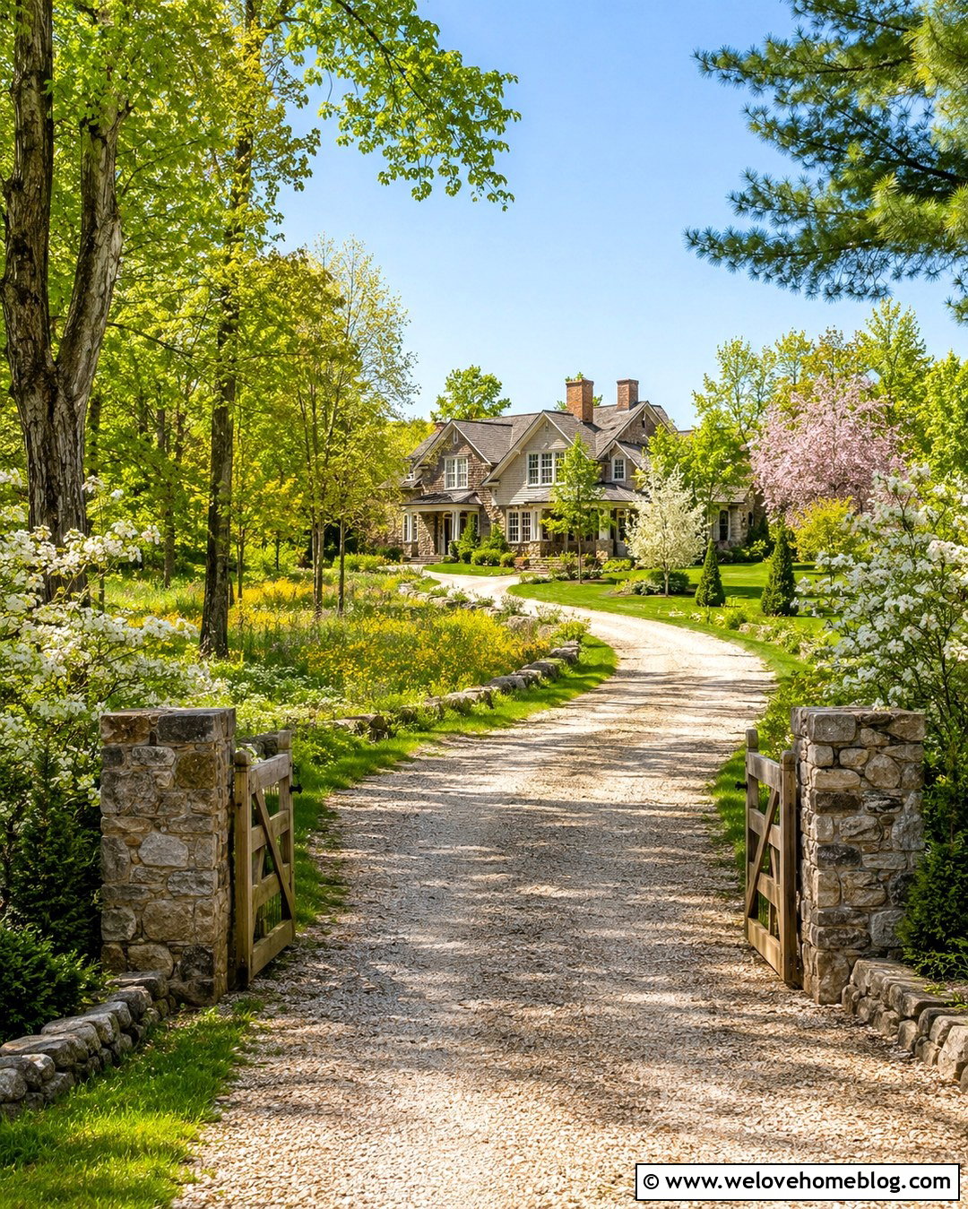 Long Country Driveway With Mixed Trees - 20 House With Long Driveway And Trees Ideas