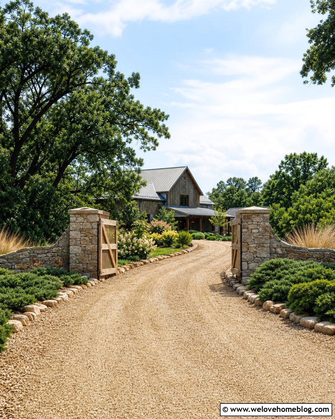 Long Country Driveway With Rustic Gateposts - 35 long driveway landscaping country roads ideas
