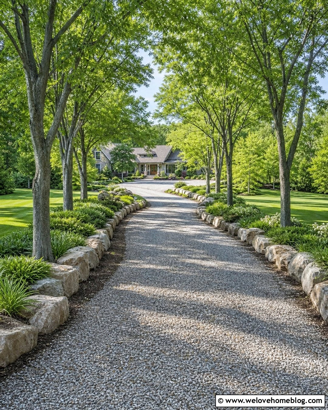 Long Creek Rock Driveway With Trees - 20 Creek Rock Driveway Ideas