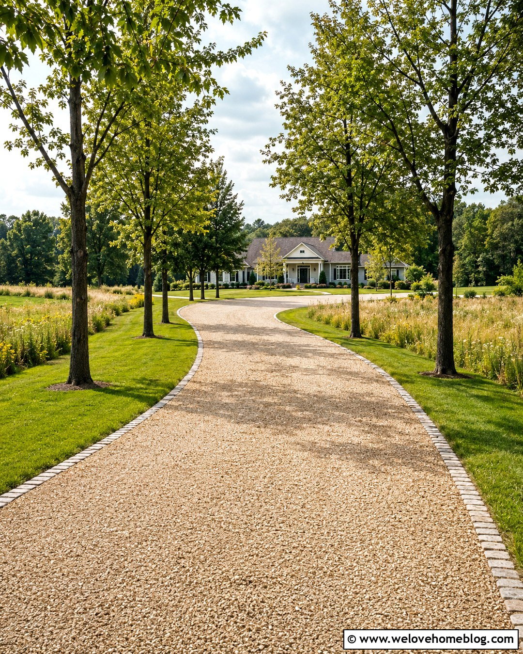 Long Crushed Gravel Driveway With Tree Lined Landscaping - 20 Crushed Gravel Driveway Ideas