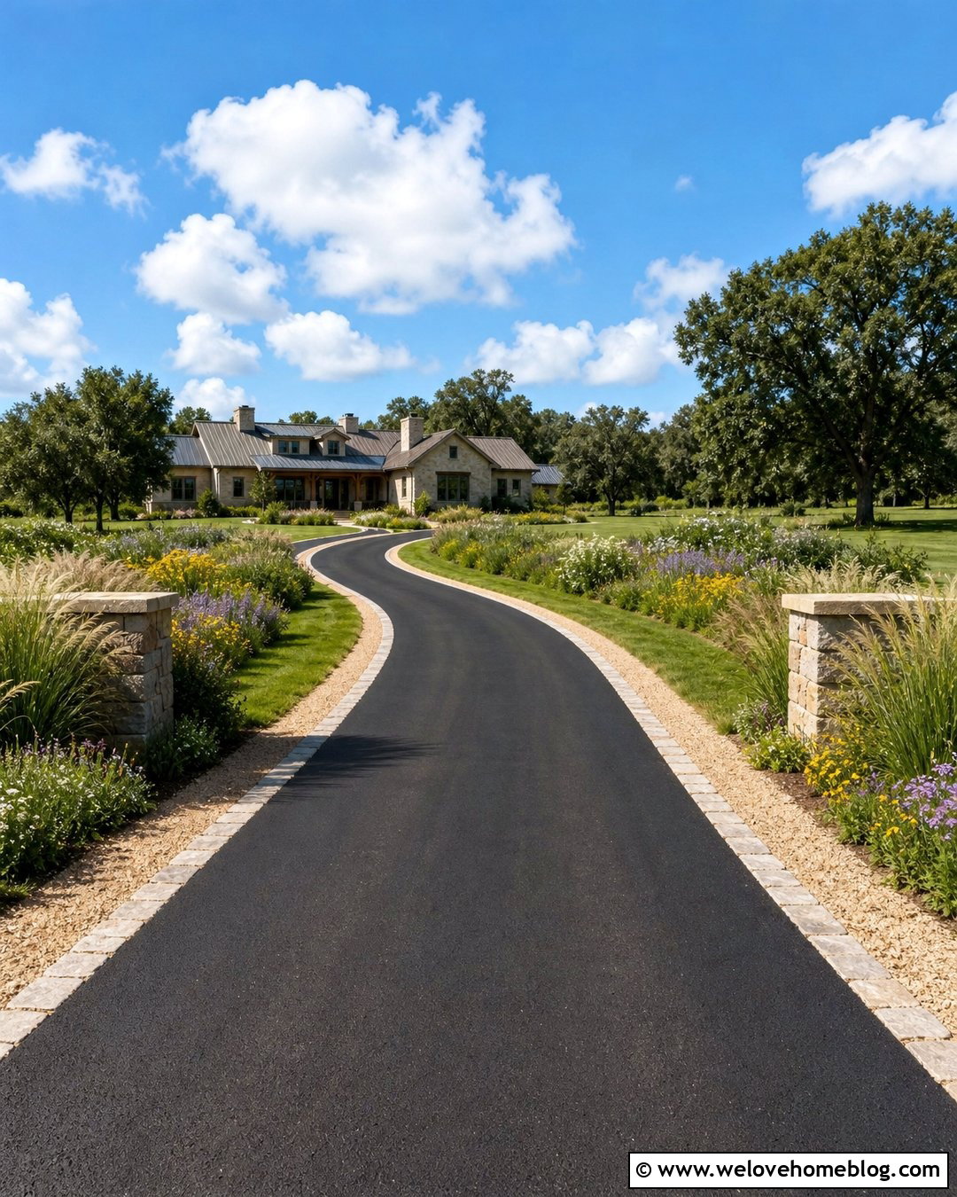 Long Curved Driveway With Native Meadow Planting - 20 Long Driveway Garden Ideas