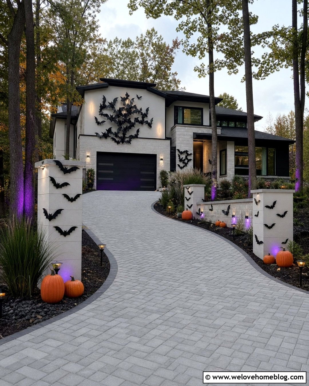 Long Driveway Bat Silhouette Trail - 20 Long Driveway Halloween Decorations Ideas