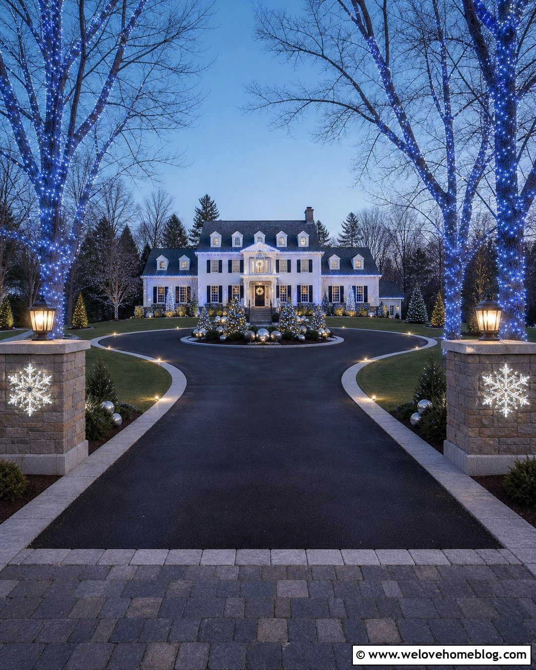 Long Driveway Blue And White Christmas Lights - 20 Long Driveway Christmas Decor Ideas