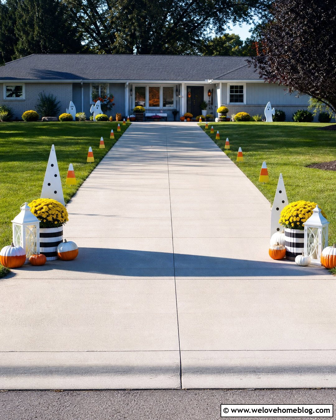 Long Driveway Candy Corn Light Path - 20 Long Driveway Halloween Decorations Ideas