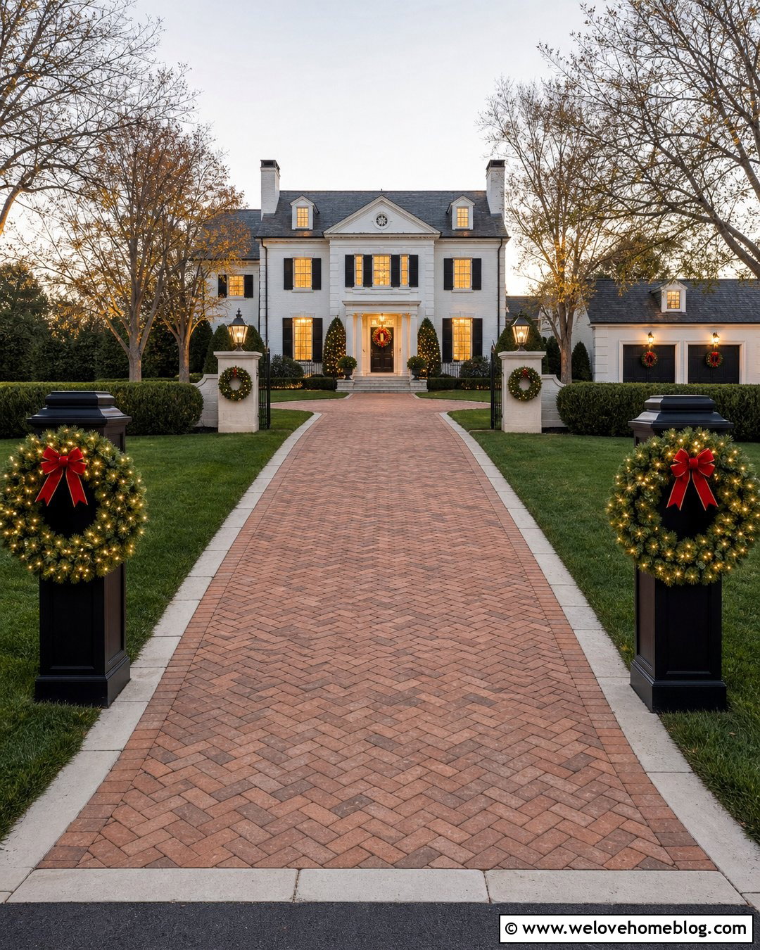 Long Driveway Christmas Wreath Posts - 20 Long Driveway Christmas Decor Ideas