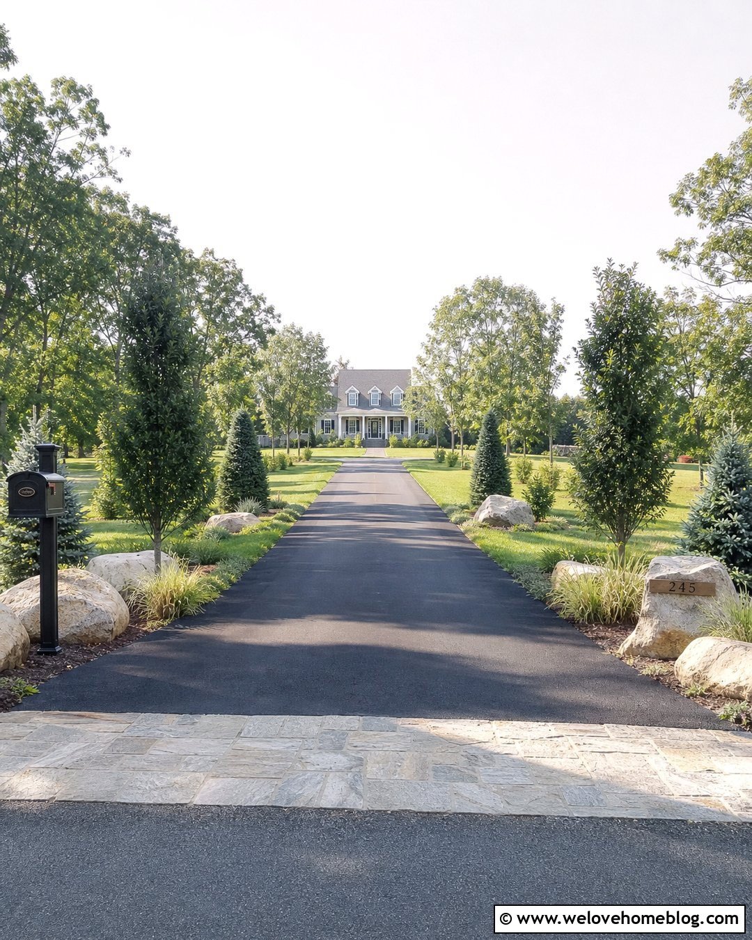 Long Driveway Entrance With Boulder Lined Landscaping - 20 Driveway Entrance With Boulders Ideas