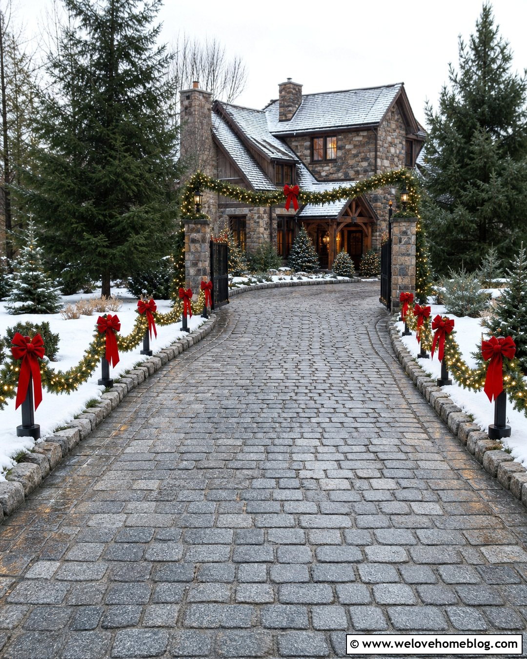 Long Driveway Evergreen Garland Border - 20 Long Driveway Christmas Decor Ideas