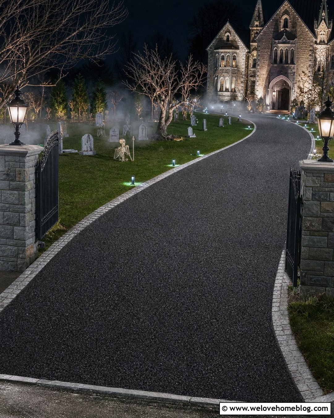 Long Driveway Foggy Cemetery Entrance - 20 Long Driveway Halloween Decorations Ideas