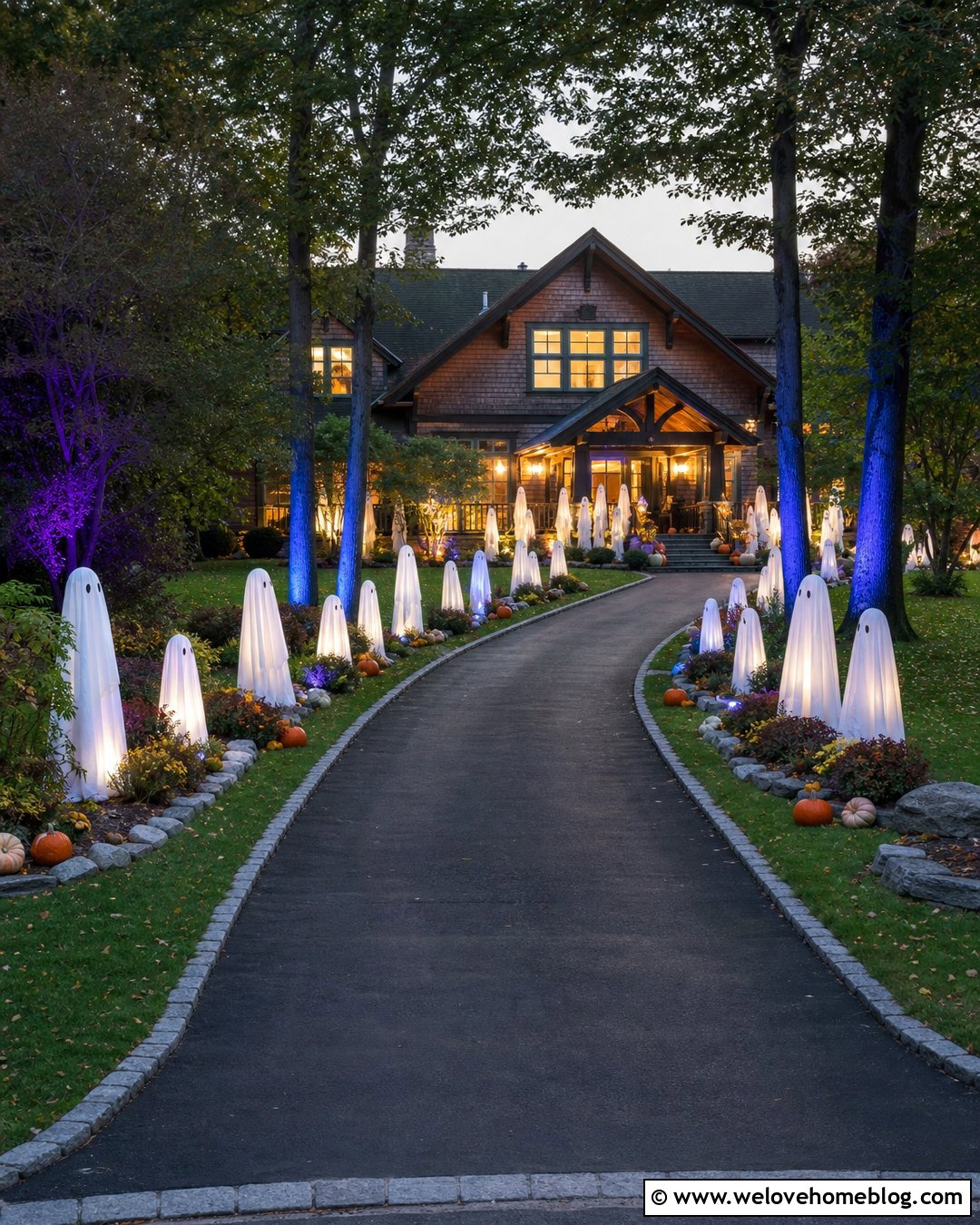 Long Driveway Ghost Light Border - 20 Long Driveway Halloween Decorations Ideas