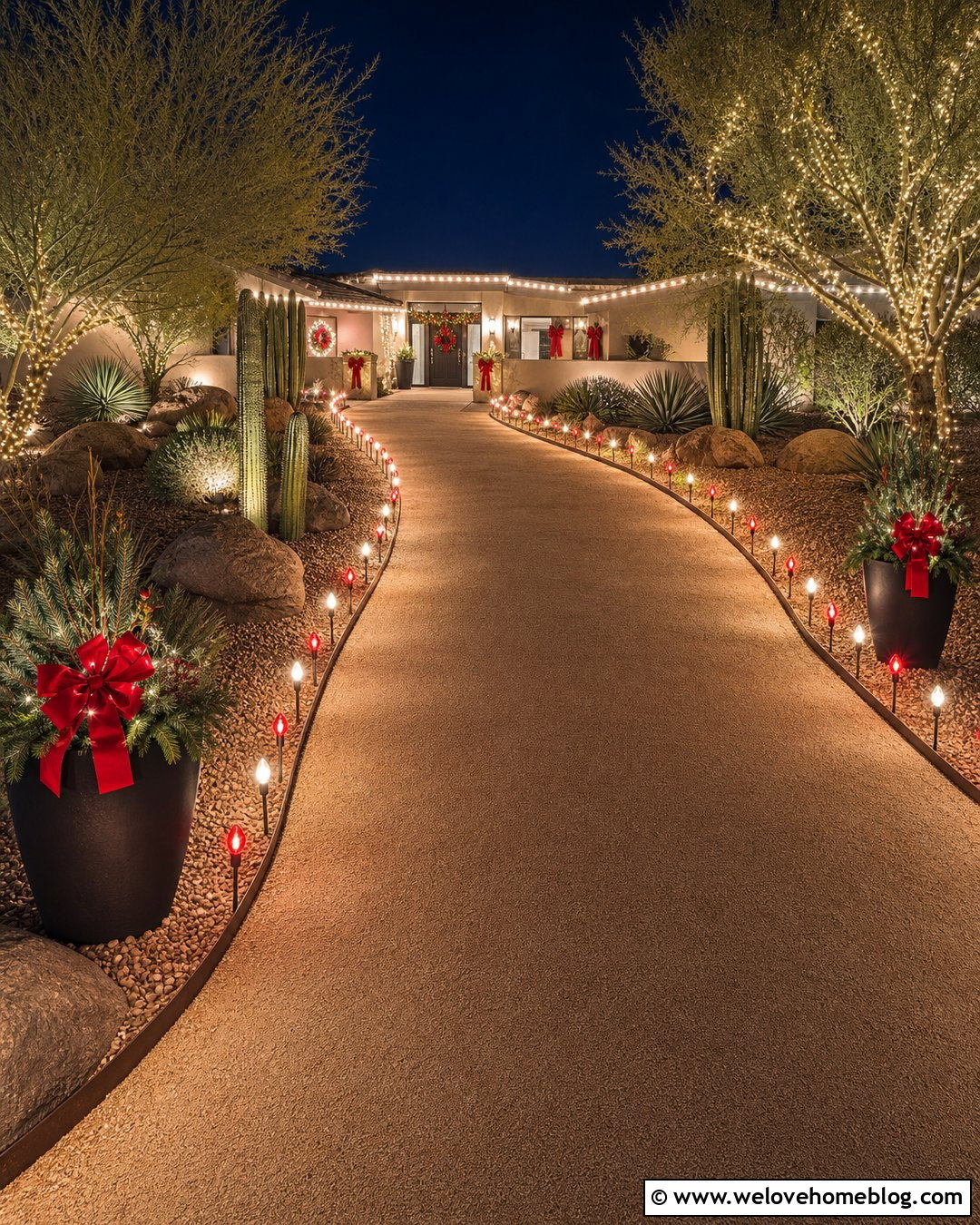 Long Driveway Red And White Lights - 20 Long Driveway Christmas Decor Ideas