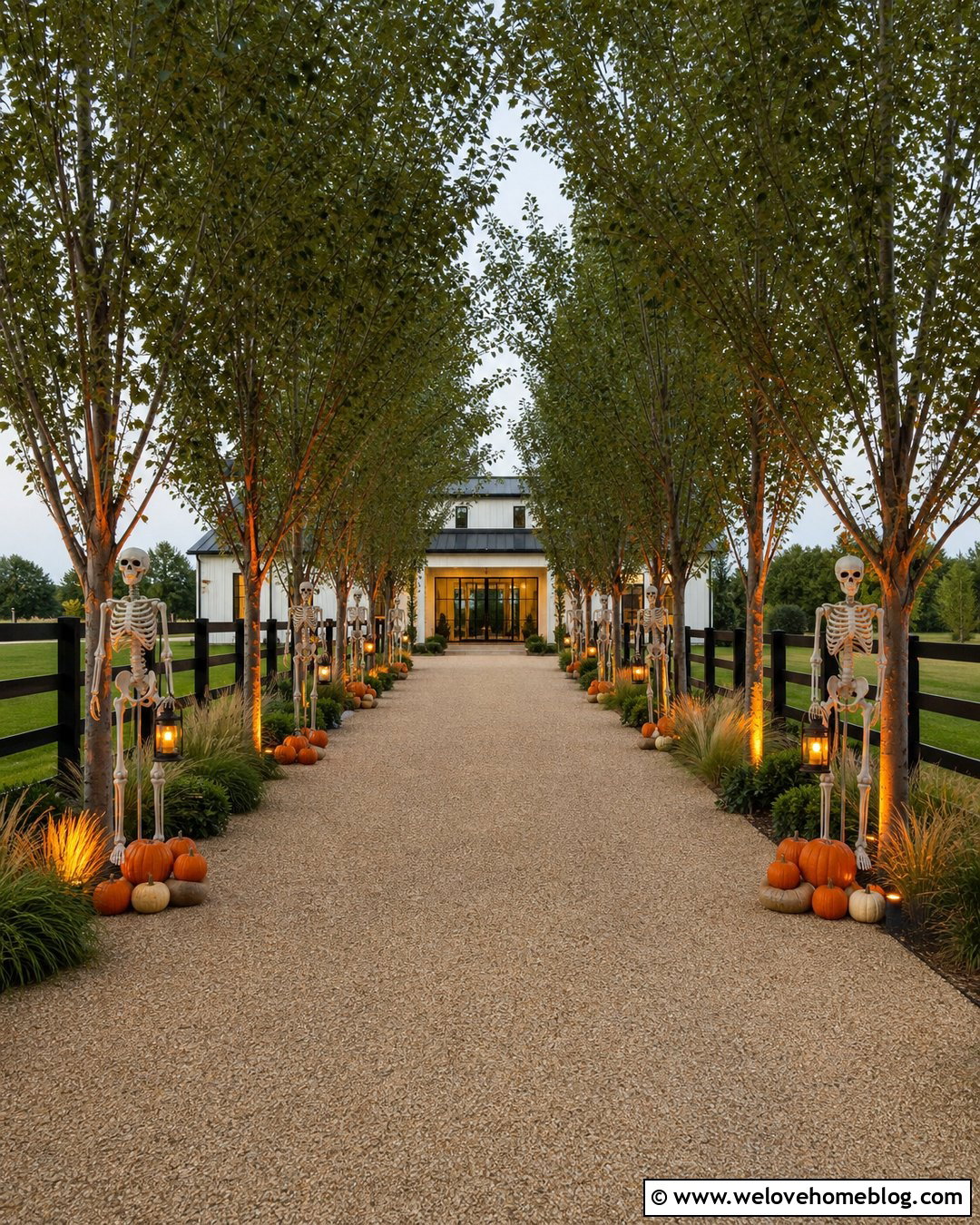 Long Driveway Skeleton Guard Line - 20 Long Driveway Halloween Decorations Ideas